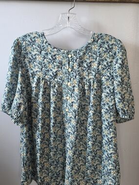 LOFT Light Blue Floral Button-Front Blouse